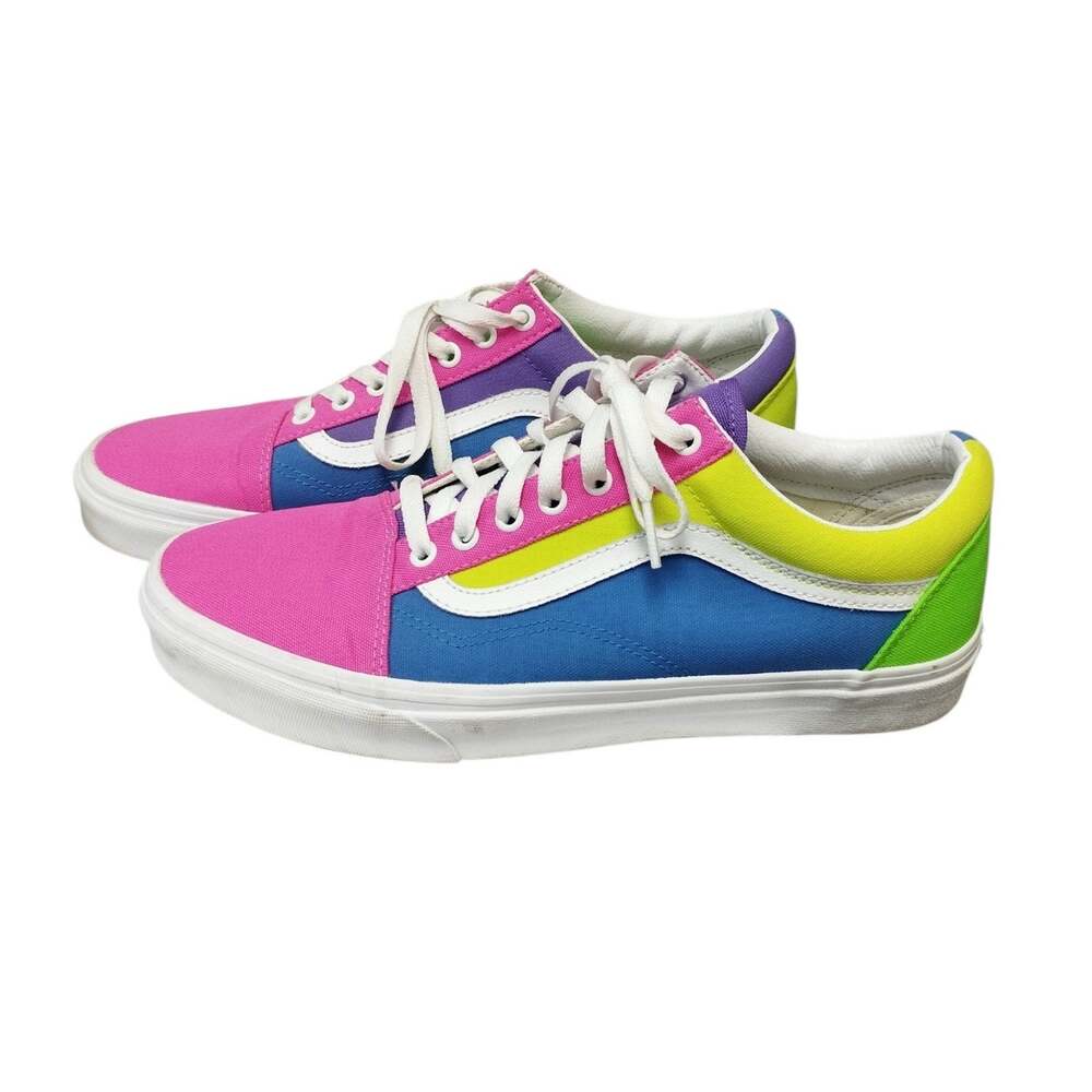 Vans Mens Old Skool Neon Color Block Lace Up Sneakers 11 Low Top Skate Retro